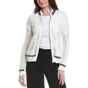 Wispr Womens  Open Cable Silk-Blend Bomber Sweater, White